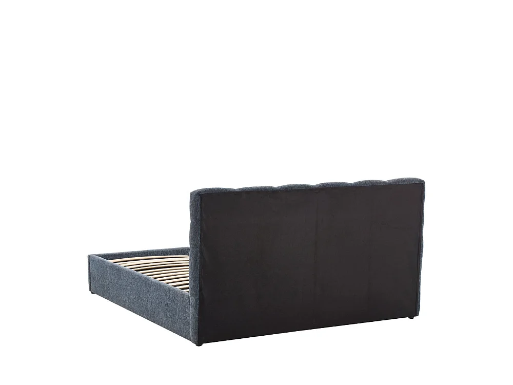 Acara - Lit coffre matelassé en tissu 140x190cm - Bleu chiné