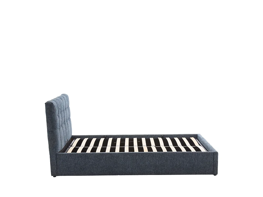 Acara - Lit coffre matelassé en tissu 140x190cm - Bleu chiné