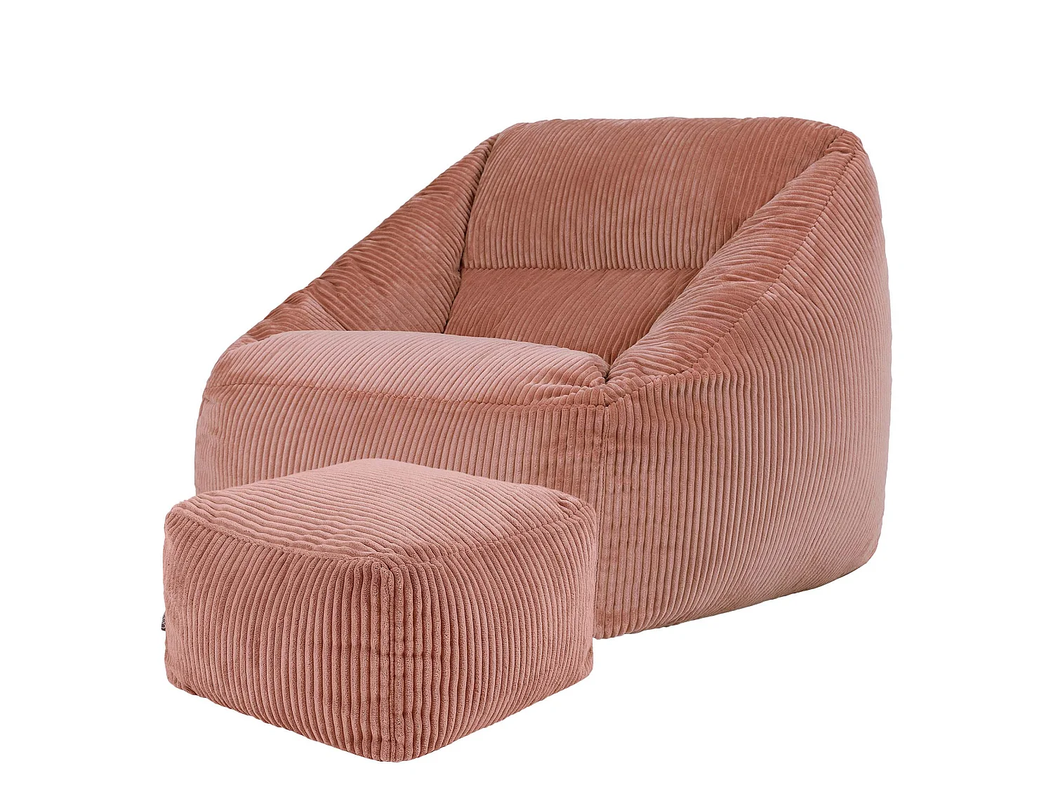 Pouf fauteuil et son repose-pieds carré velours côtelé rose aube, salon ou chambre - NATALIA