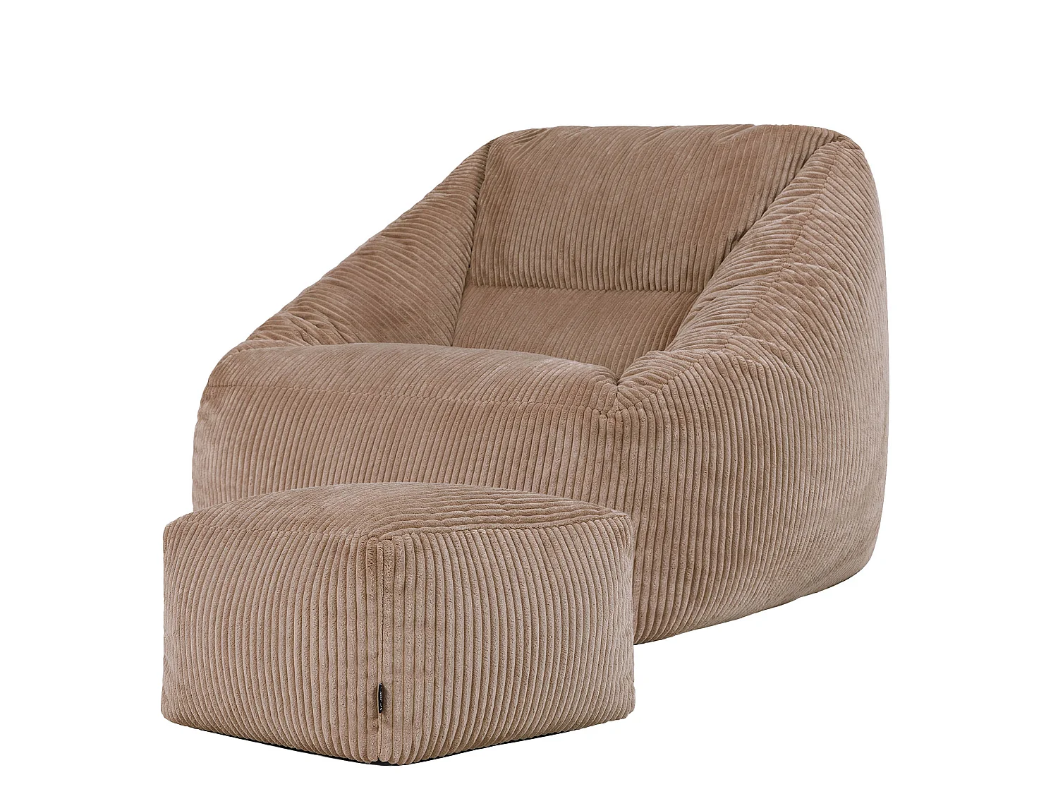 Pouf fauteuil et son repose-pieds carré velours côtelé brun moka, salon ou chambre - NATALIA