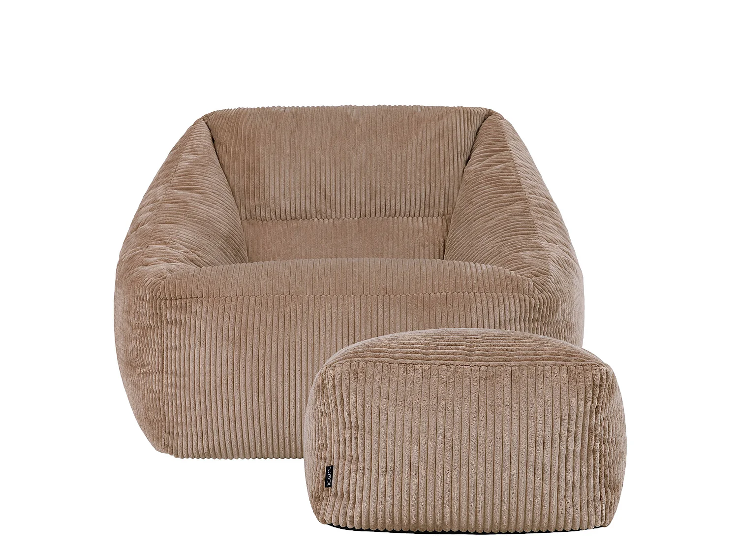 Pouf fauteuil et son repose-pieds carré velours côtelé brun moka, salon ou chambre - NATALIA