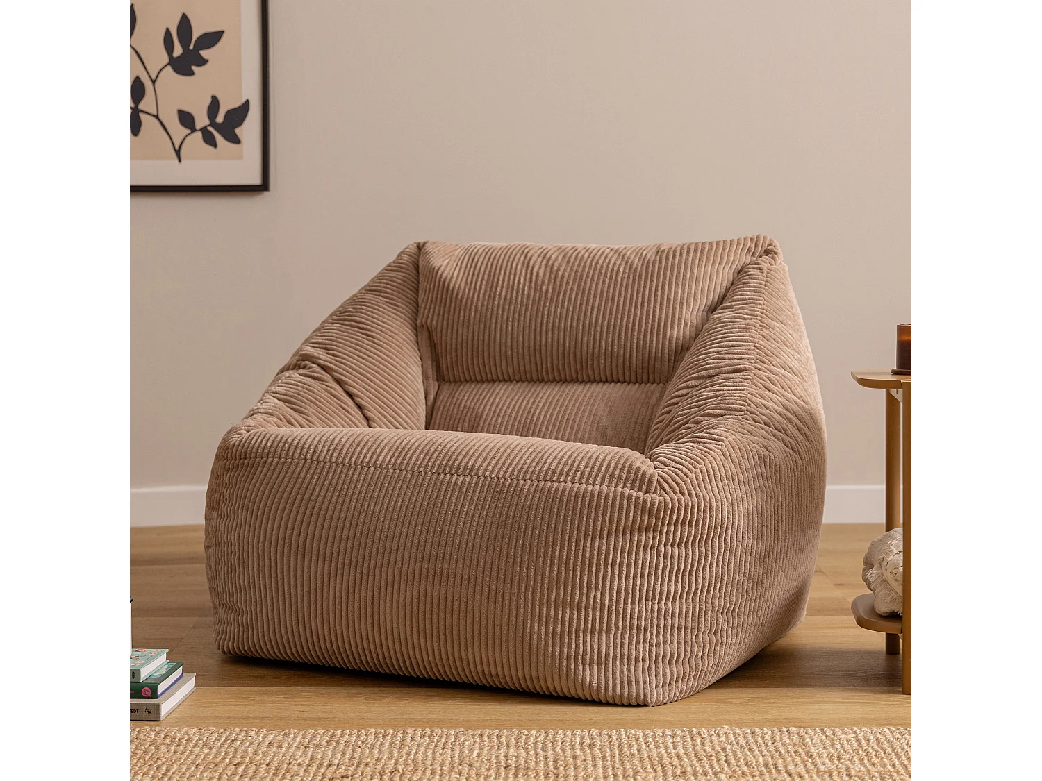Pouf fauteuil salon ou chambre velours côtelé brun moka - NATALIA