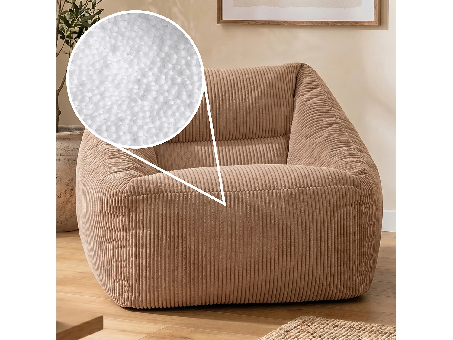 Pouf fauteuil salon ou chambre velours côtelé brun moka - NATALIA