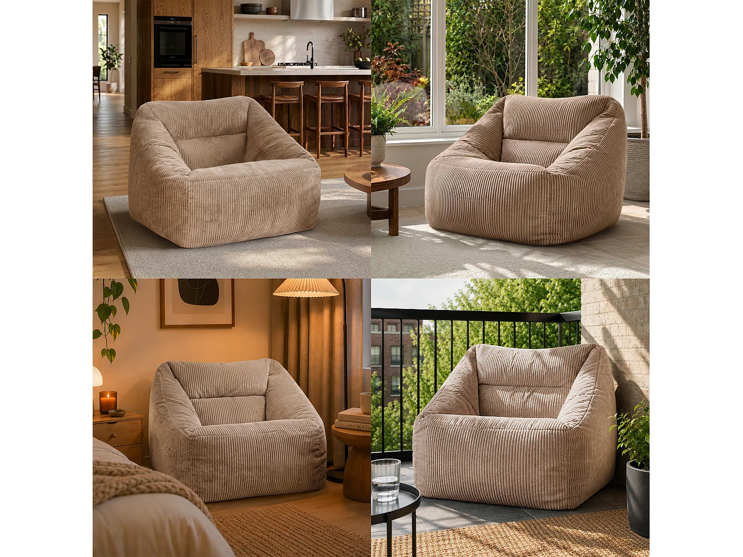 Pouf fauteuil salon ou chambre velours côtelé brun moka - NATALIA
