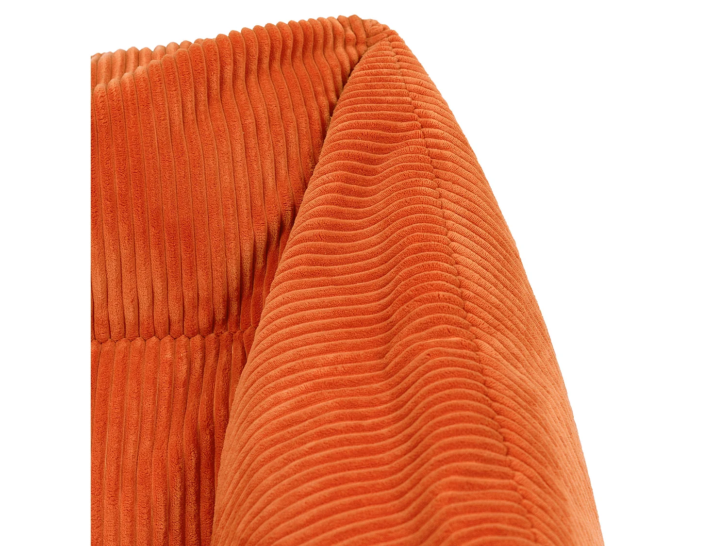 Pouf fauteuil avec repose-pied rond velours côtelé orange, salon ou chambre - NATALIA