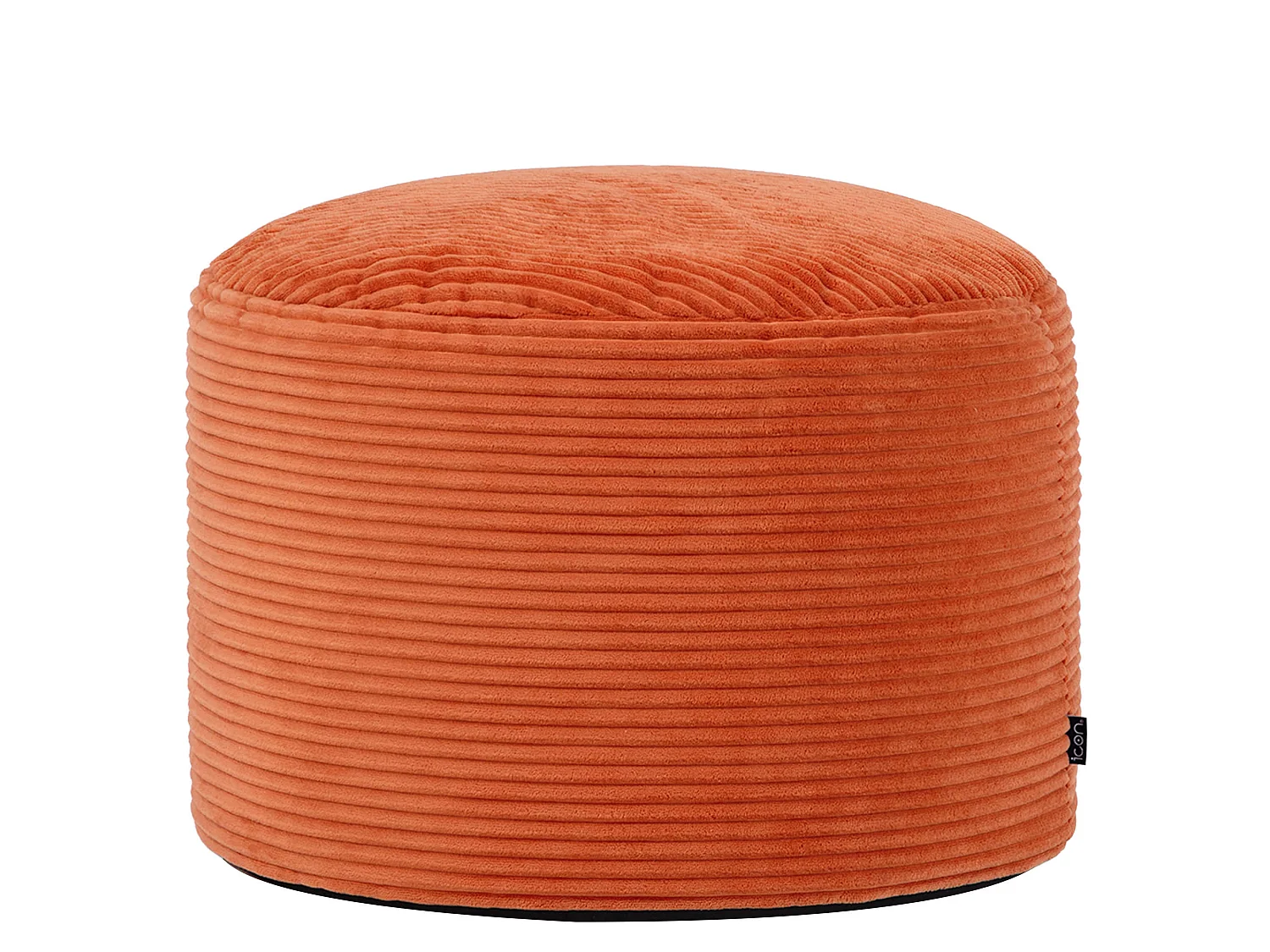 Pouf fauteuil avec repose-pied rond velours côtelé orange, salon ou chambre - NATALIA