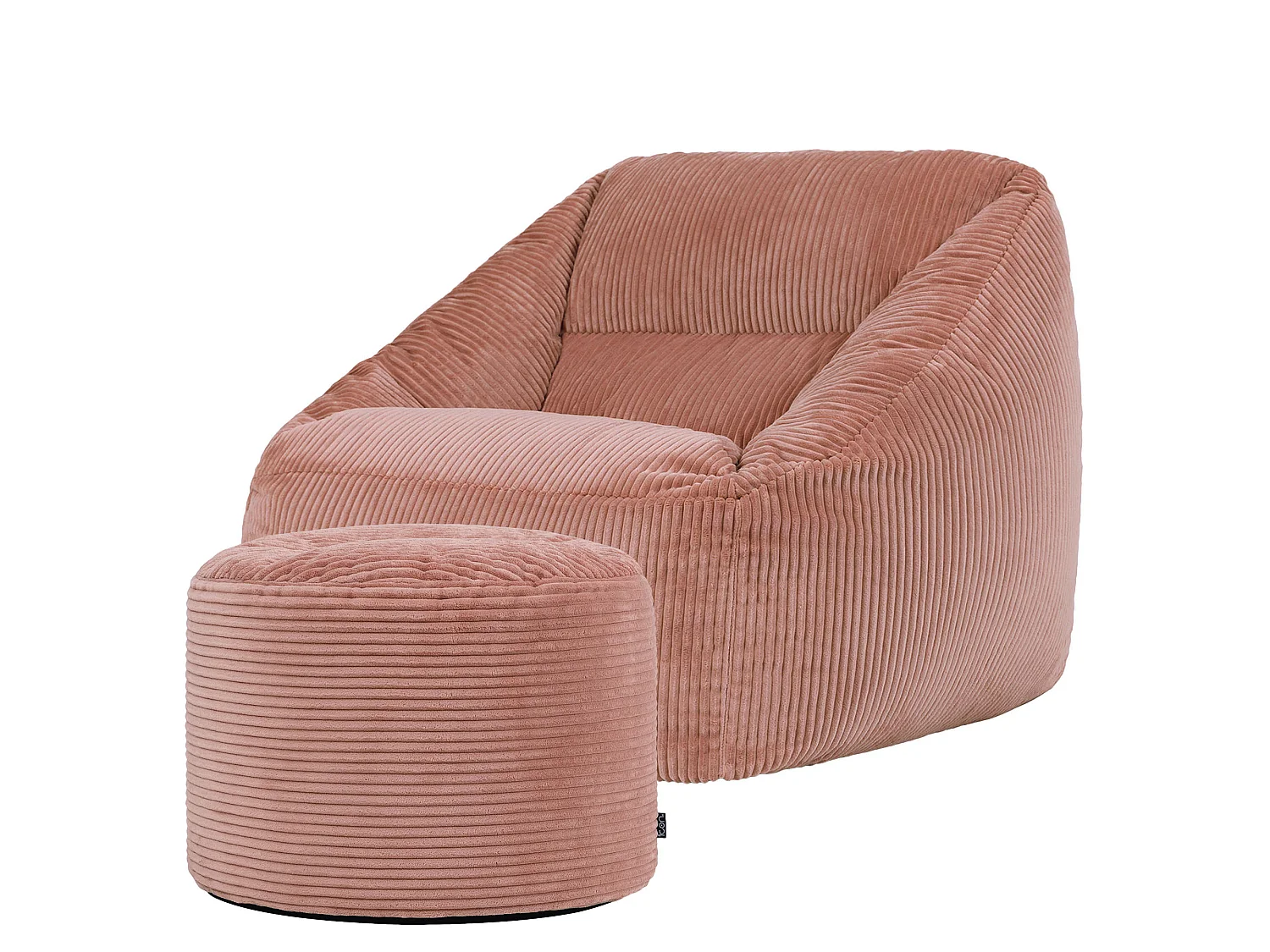 Pouf fauteuil avec repose-pied rond velours côtelé rose, salon ou chambre - NATALIA