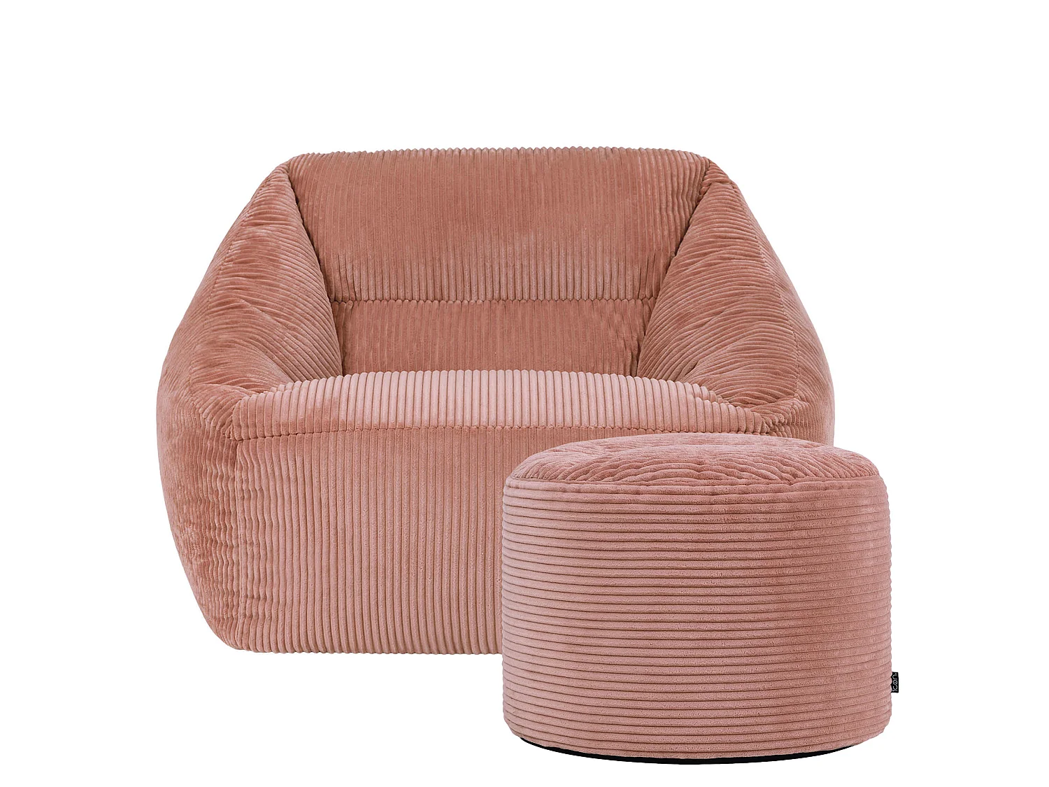 Pouf fauteuil avec repose-pied rond velours côtelé rose, salon ou chambre - NATALIA