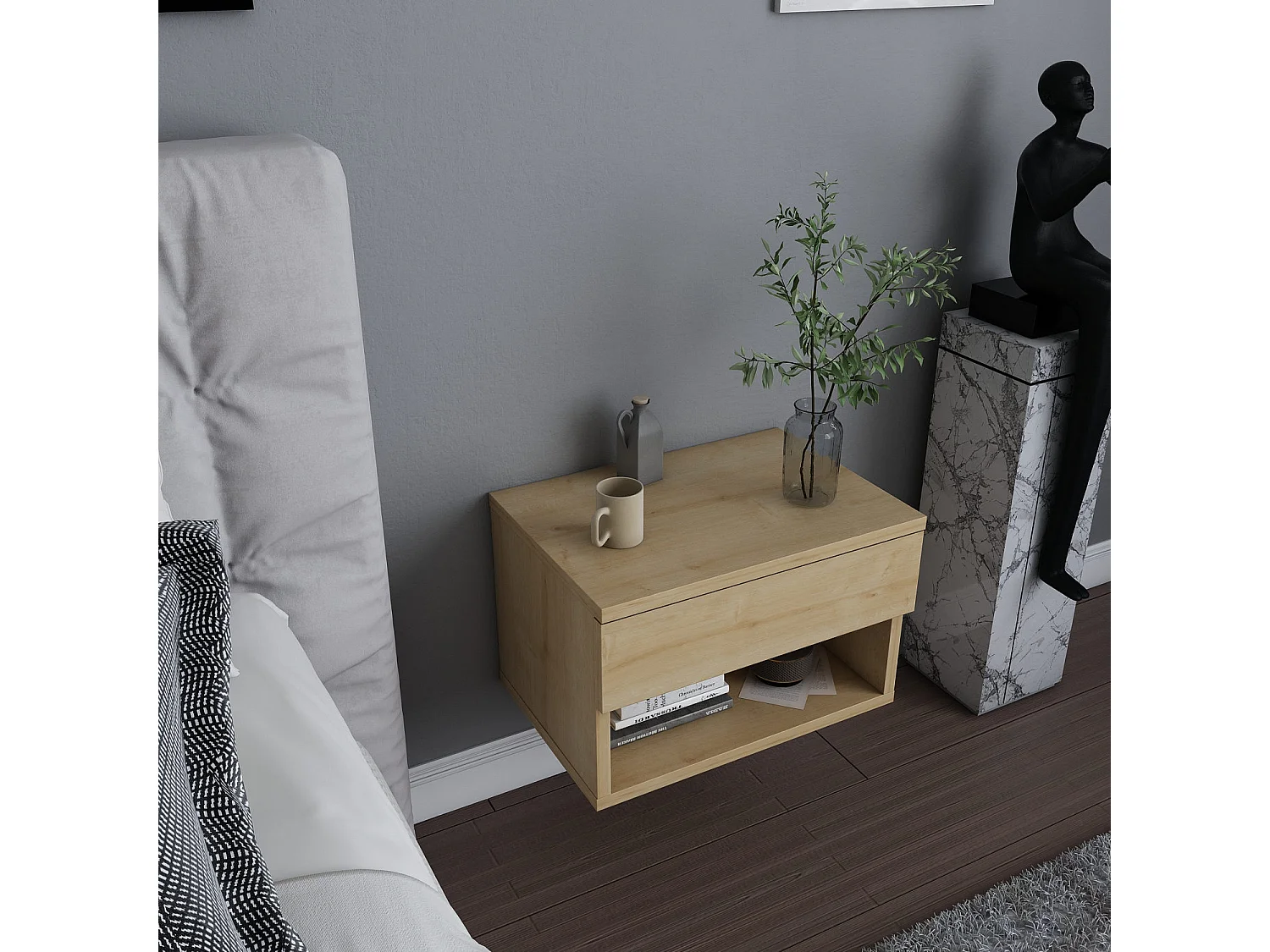 "Jamot" Trä Nattduksbord - Beige, Modern Design, Praktisk - 45 x 29 x 32 cm