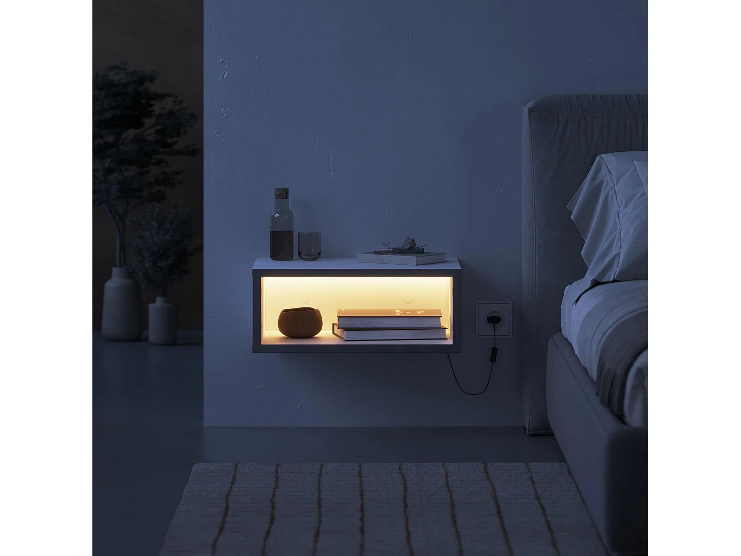 "Modernt LED-trä Nattduksbord 'Brik' - Vit - 45 x 30 x 18 cm"
