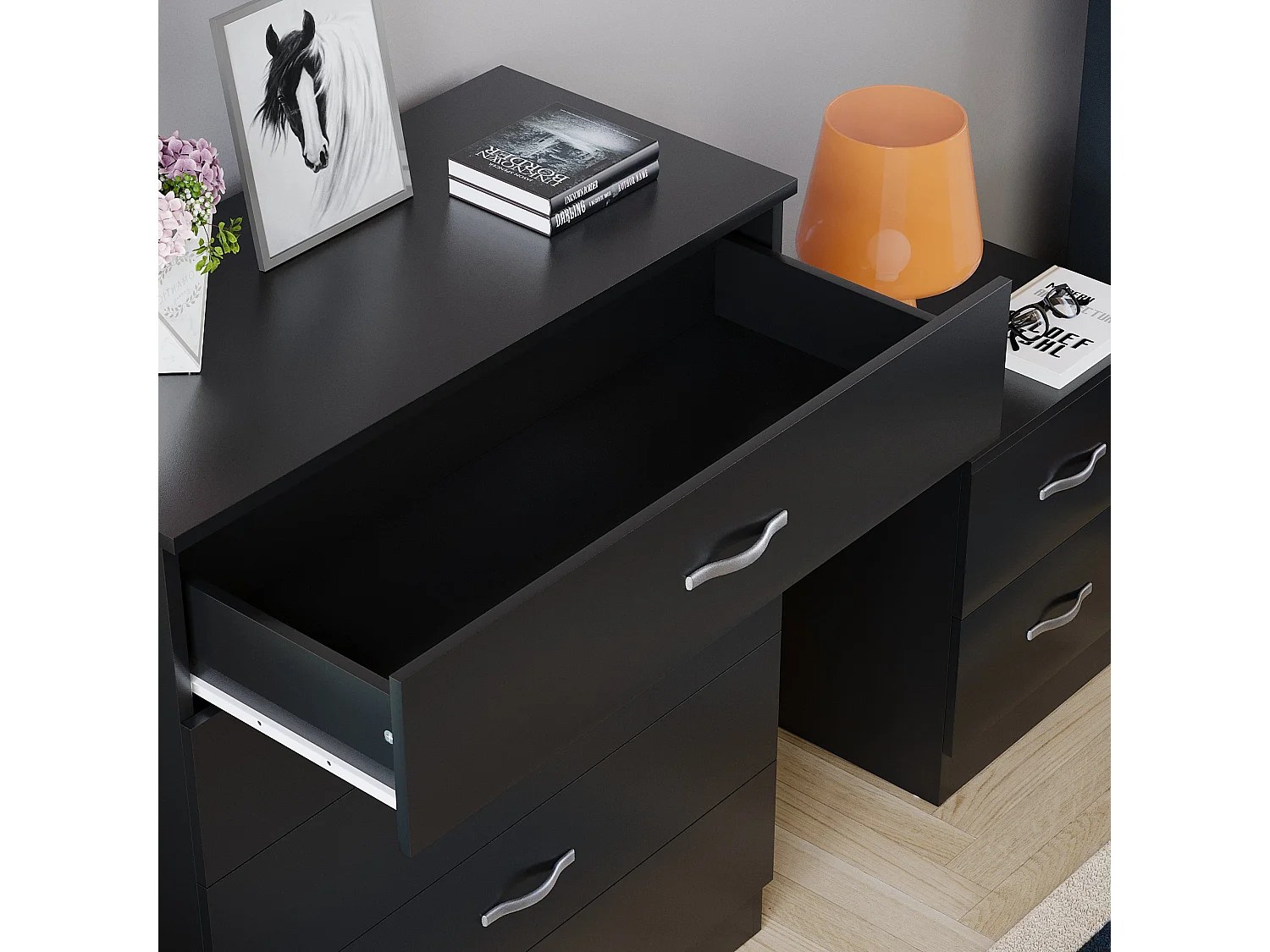 Riano 5 Drawer Chest of Drawers Modern Style Clothes Storage, Black - Vida Designs