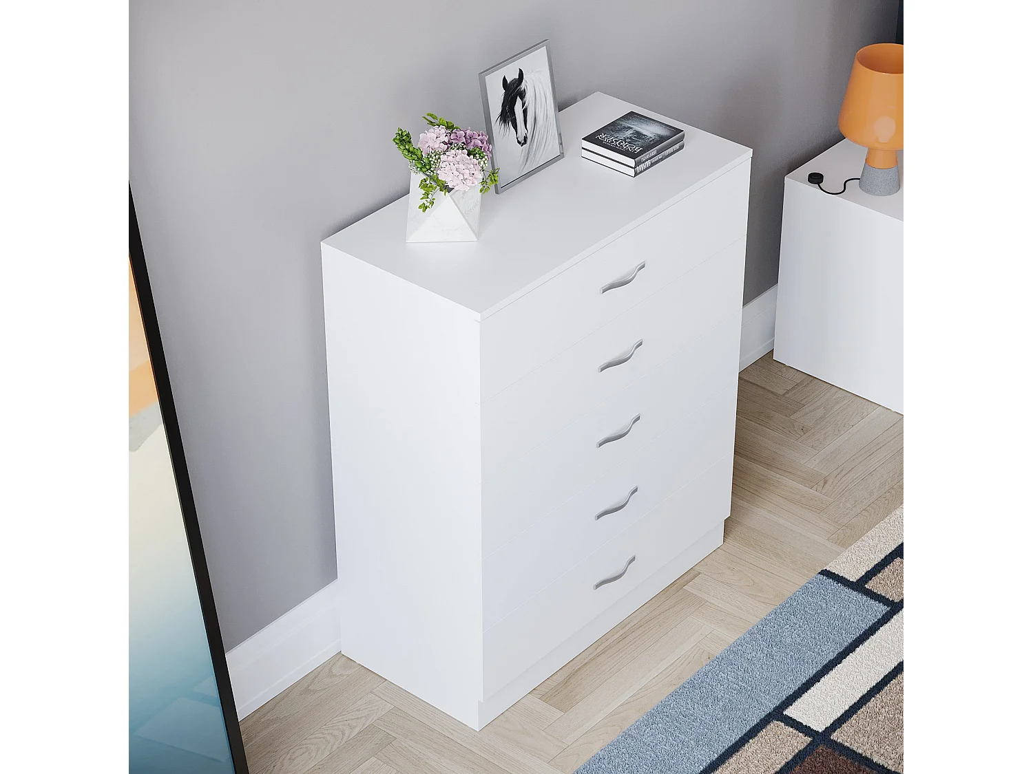 Riano 5 Drawer Chest of Drawers Modern Style Clothes Storage, White - Vida Designs