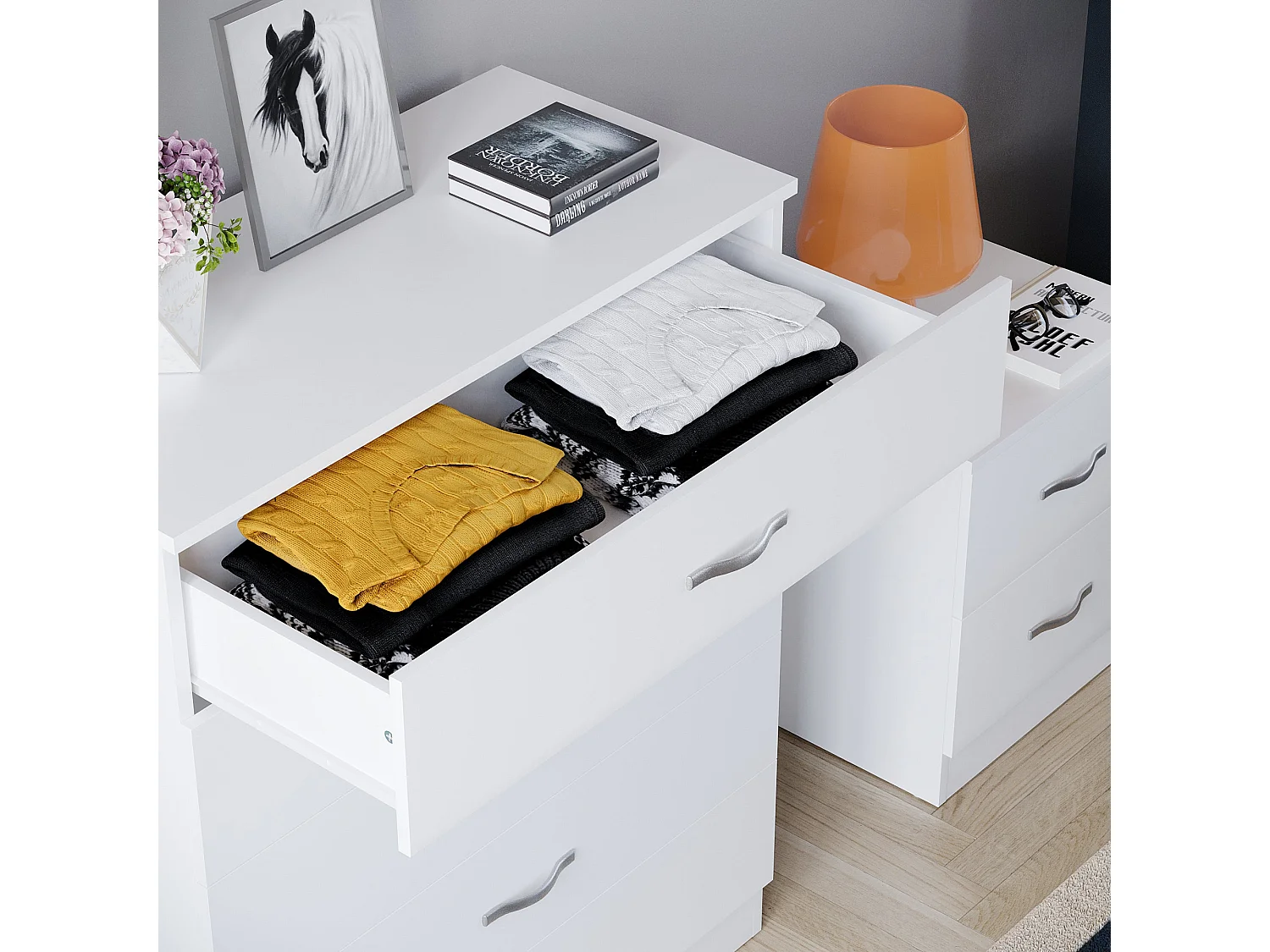 Riano 5 Drawer Chest of Drawers Modern Style Clothes Storage, White - Vida Designs