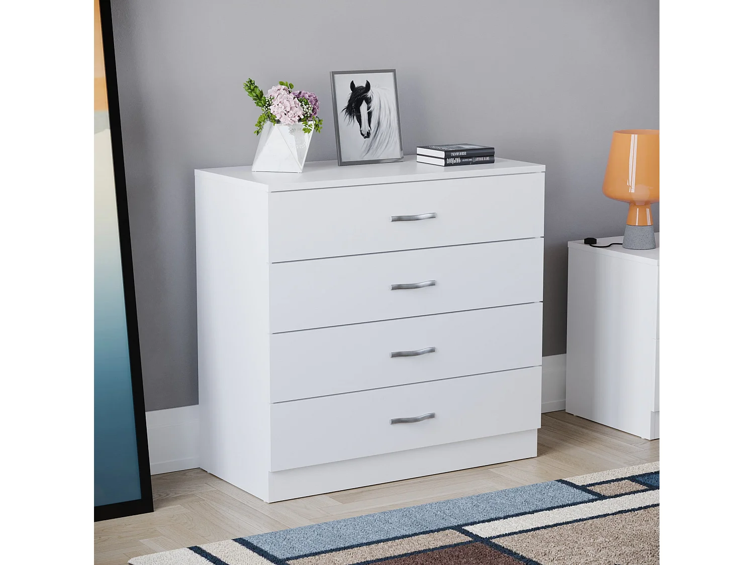 Riano 4 Drawer Chest of Drawers Modern Style Clothes Storage, White - Vida Designs