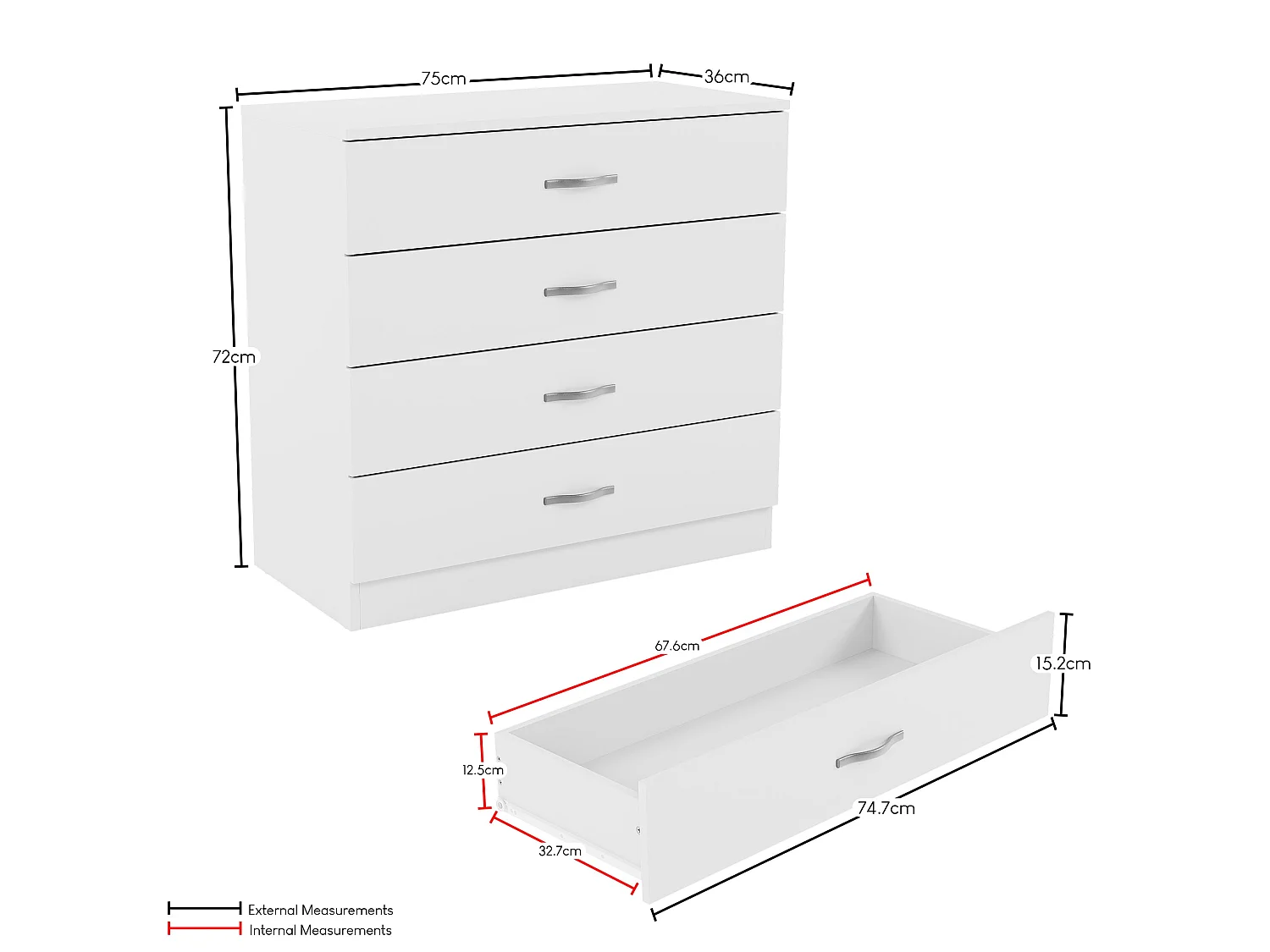 Riano 4 Drawer Chest of Drawers Modern Style Clothes Storage, White - Vida Designs