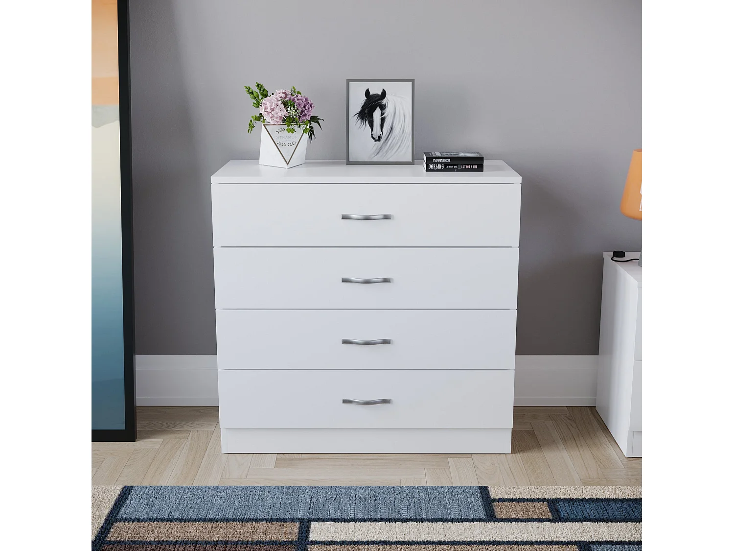 Riano 4 Drawer Chest of Drawers Modern Style Clothes Storage, White - Vida Designs