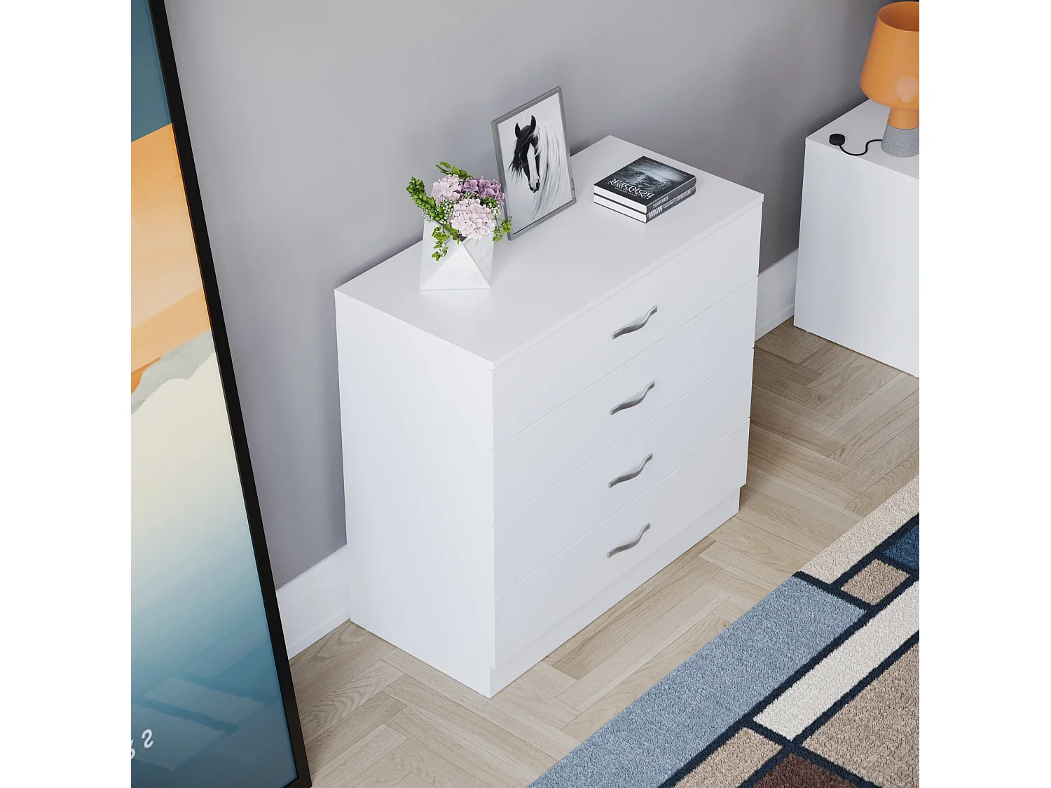 Riano 4 Drawer Chest of Drawers Modern Style Clothes Storage, White - Vida Designs