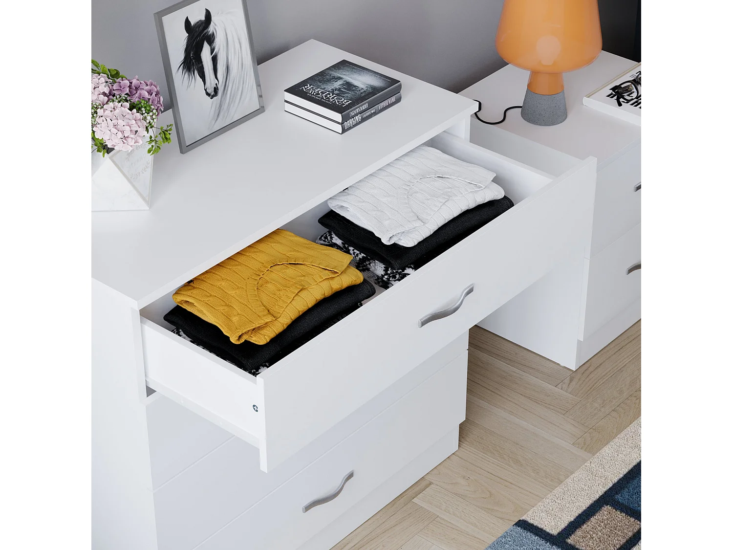 Riano 4 Drawer Chest of Drawers Modern Style Clothes Storage, White - Vida Designs