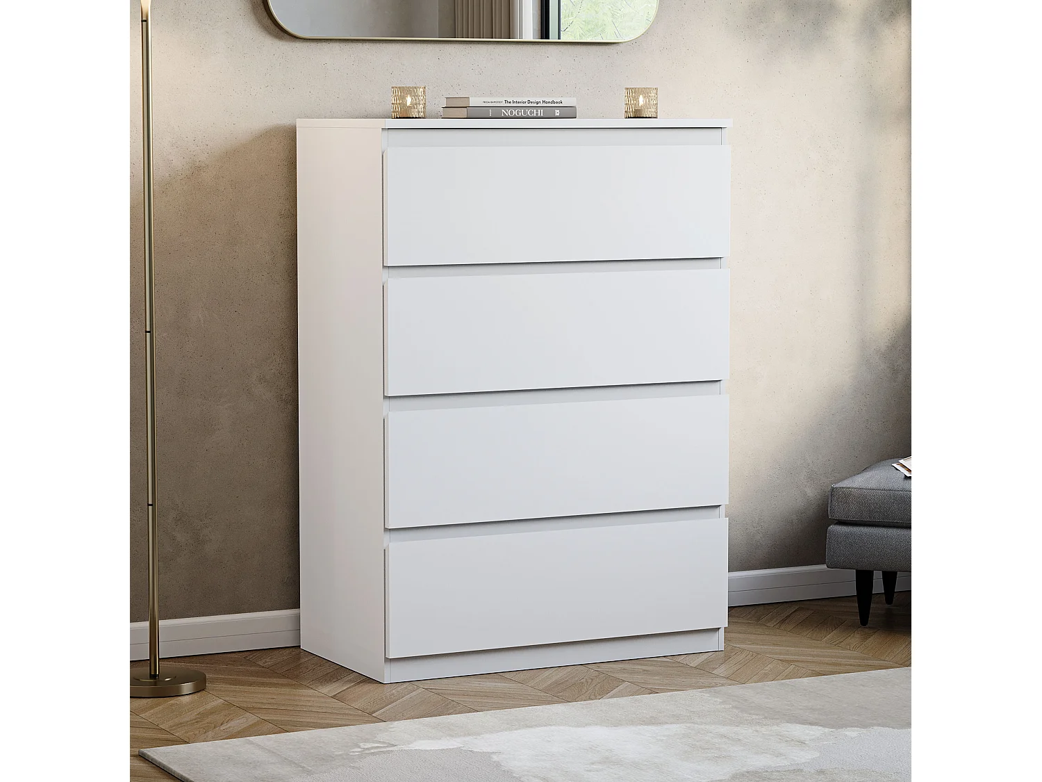 Denver 4 Drawer Chest of Drawers Modern Style Handle Free Clothes Storage, White - Vida Designs