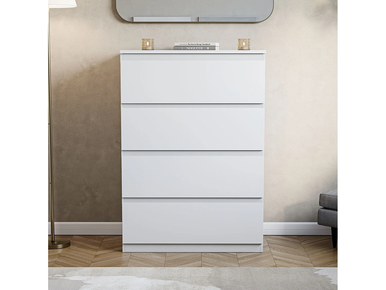 Denver 4 Drawer Chest of Drawers Modern Style Handle Free Clothes Storage, White - Vida Designs
