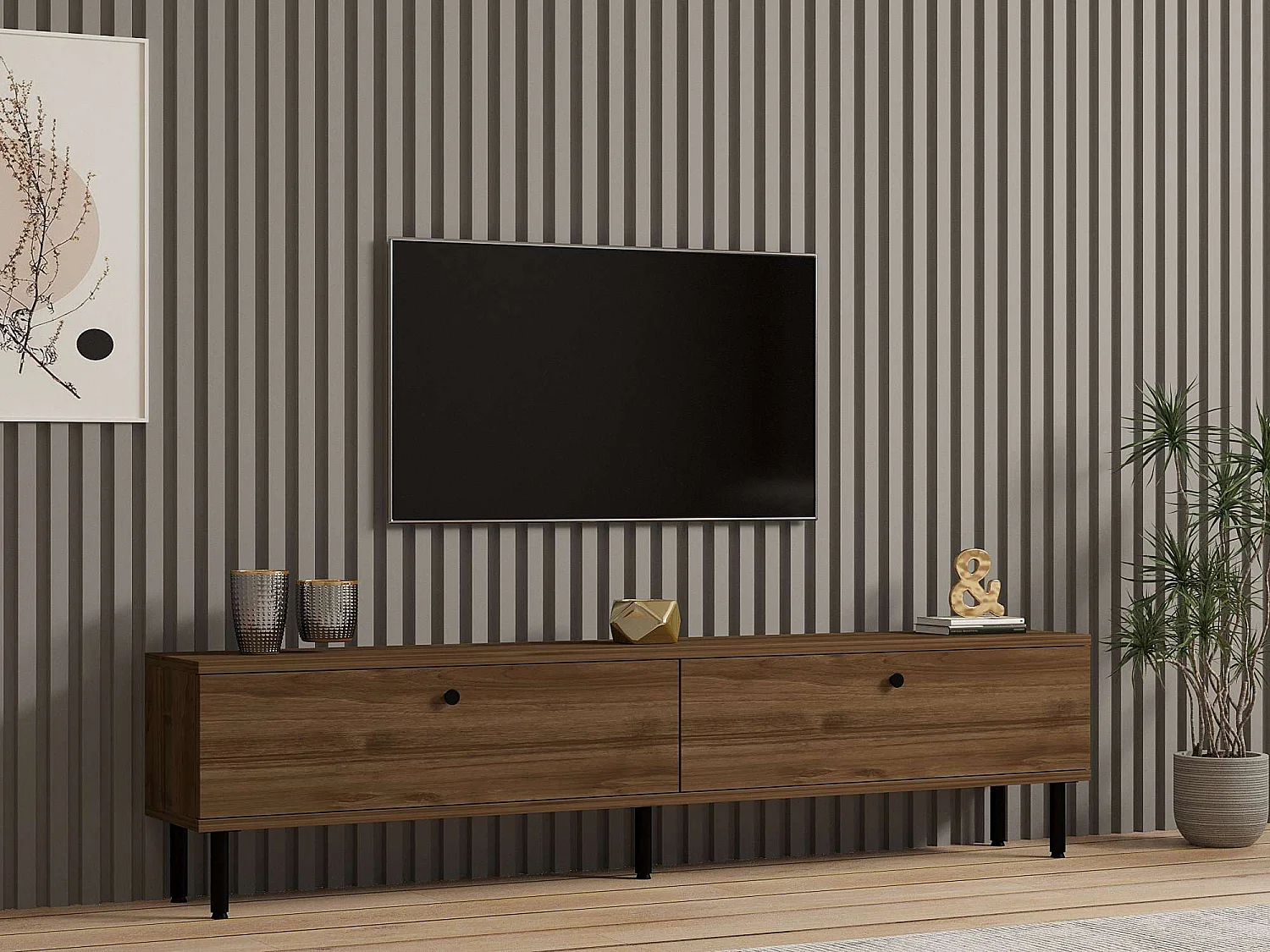 Meuble TV en bois "Nantes" - 160 x 25 x 37 cm - Marron