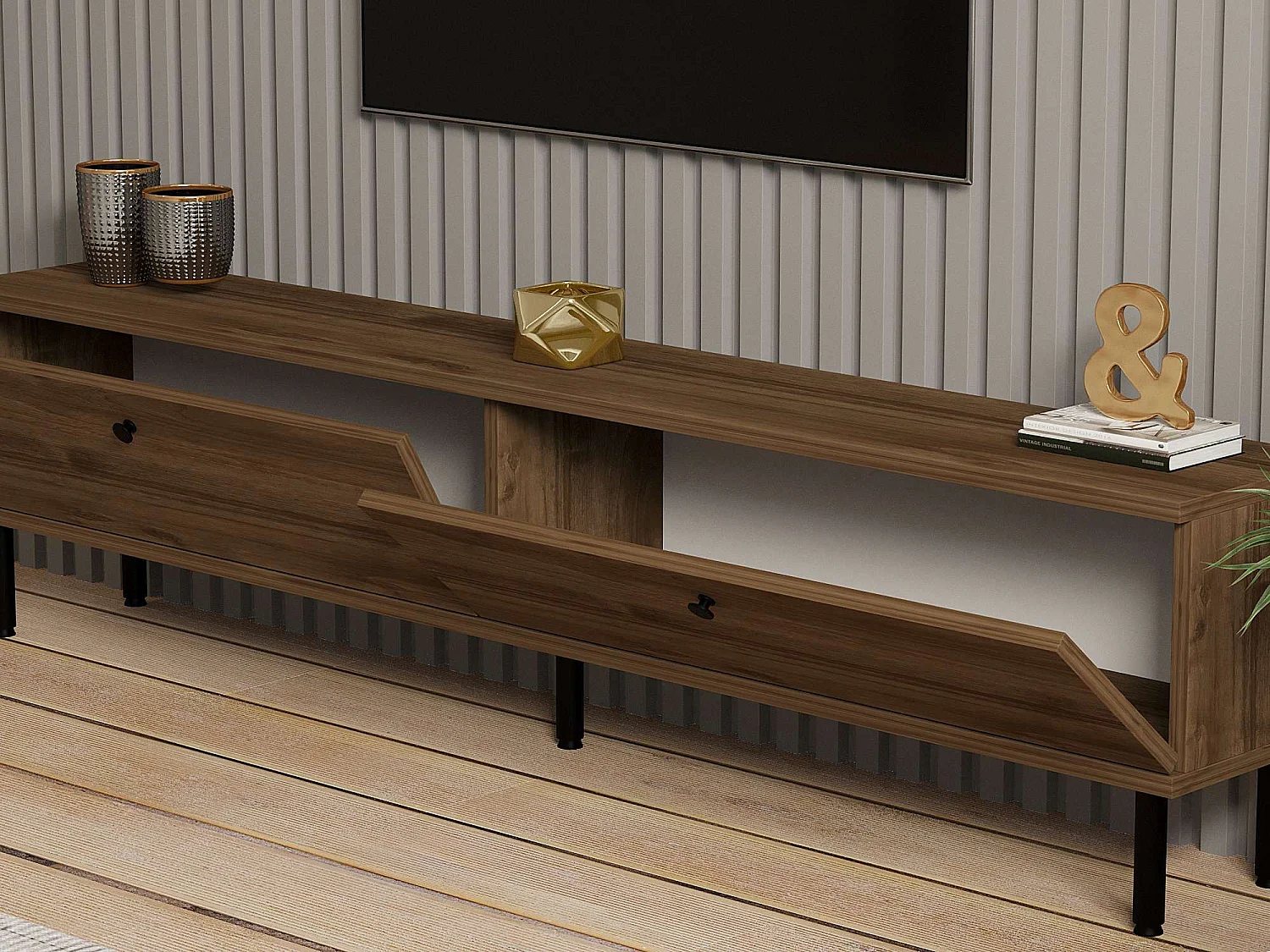 Meuble TV en bois "Nantes" - 160 x 25 x 37 cm - Marron
