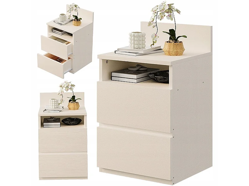 Table de chevet, table d'appoint pour chambre ou salon, 2 tiroirs, style loft, moderne, blanche