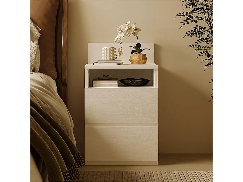 Table de chevet, table d'appoint pour chambre ou salon, 2 tiroirs, style loft, moderne, blanche