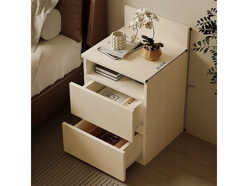 Table de chevet, table d'appoint pour chambre ou salon, 2 tiroirs, style loft, moderne, blanche