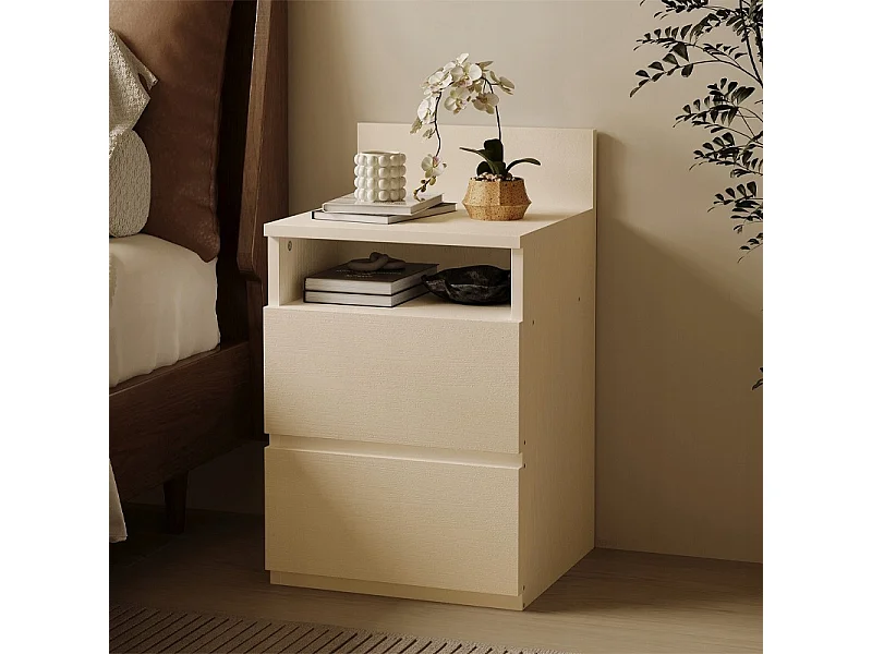 Table de chevet, table d'appoint pour chambre ou salon, 2 tiroirs, style loft, moderne, blanche
