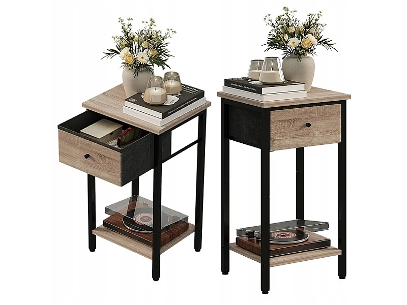 Table de chevet, commode, meuble à tiroir et étagère, brun clair, style industriel loft