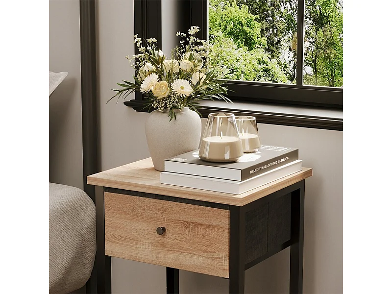 Table de chevet, commode, meuble à tiroir et étagère, brun clair, style industriel loft