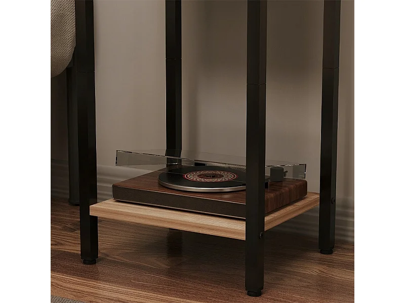 Table de chevet, commode, meuble à tiroir et étagère, brun clair, style industriel loft