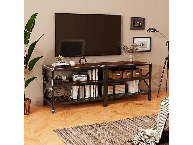 TV-meubel voor de televisie, vintage standaard voor de woonkamer, rustiek bruin, 140 cm