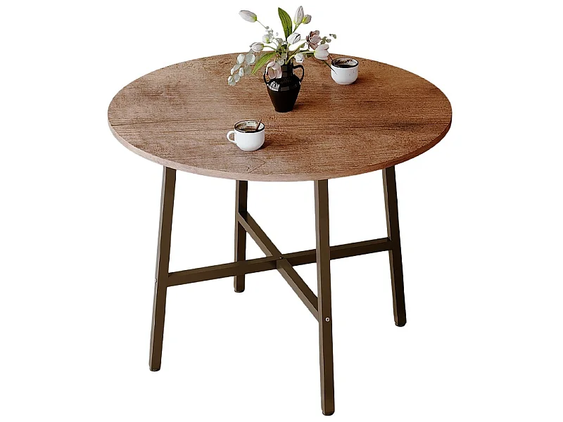Stolik kawowy ława industrialny okrągły do salonu retro brąz loft 80 cm