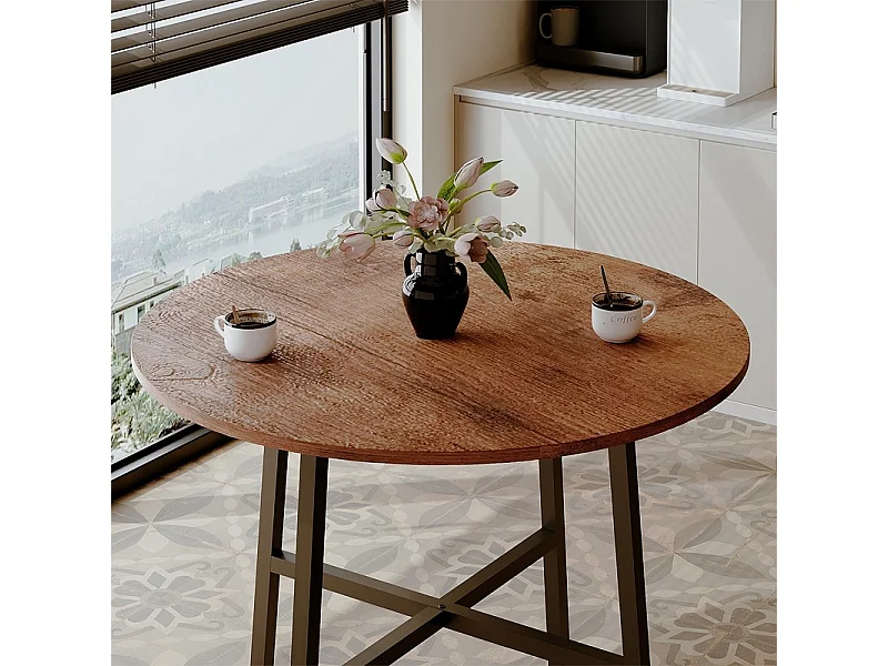 Stolik kawowy ława industrialny okrągły do salonu retro brąz loft 80 cm
