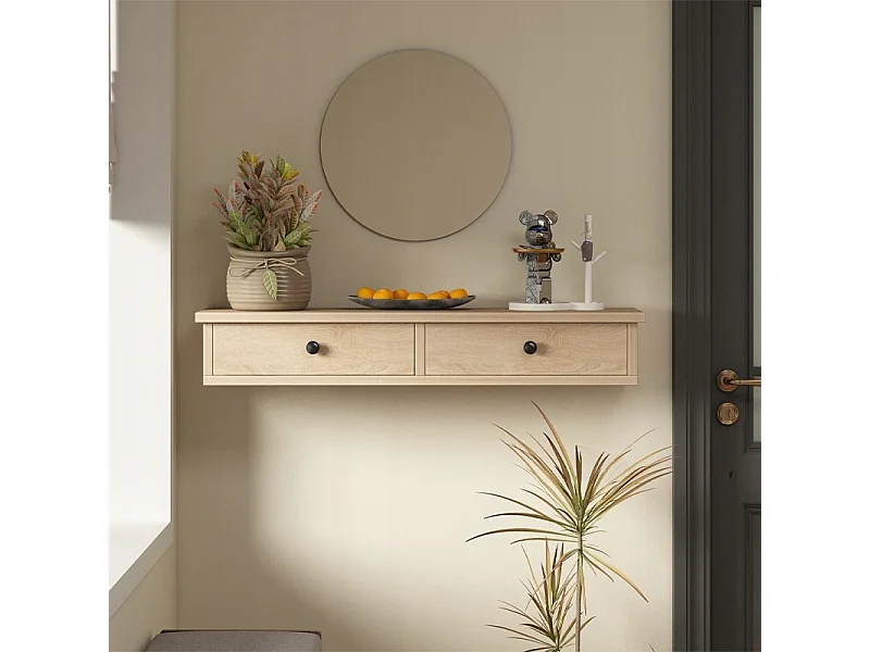 Étagère suspendue avec porte, brun clair, meuble mural moderne de style loft, 64 cm