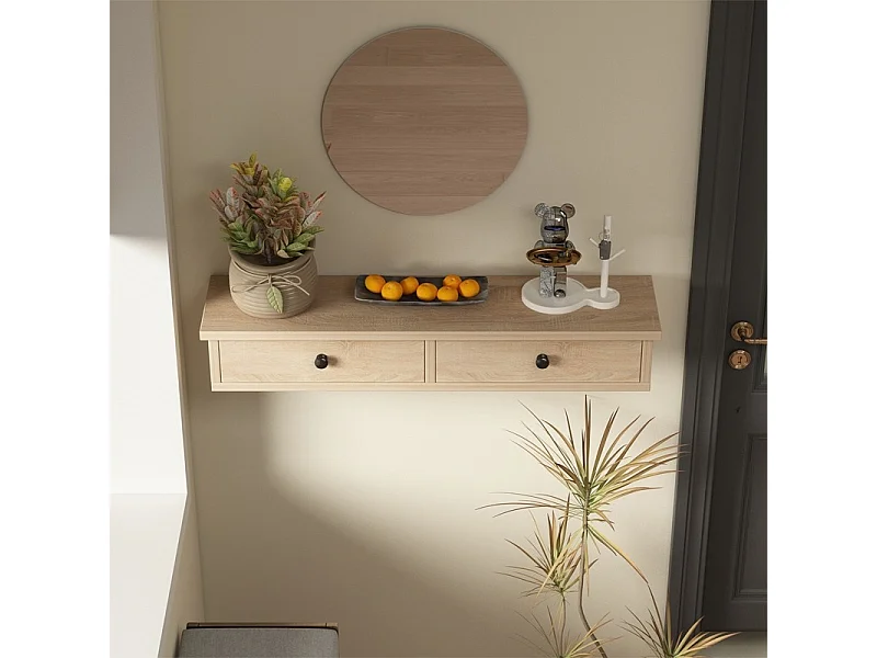 Étagère suspendue avec porte, brun clair, meuble mural moderne de style loft, 64 cm