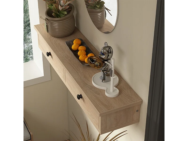 Étagère suspendue avec porte, brun clair, meuble mural moderne de style loft, 64 cm