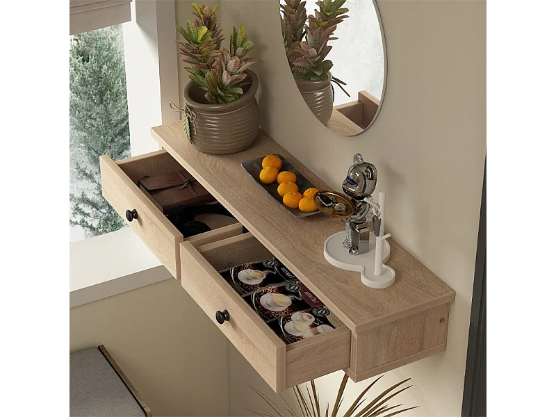 Étagère suspendue avec porte, brun clair, meuble mural moderne de style loft, 64 cm