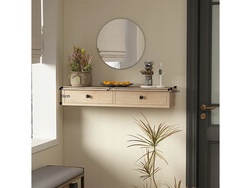 Étagère suspendue avec porte, brun clair, meuble mural moderne de style loft, 64 cm