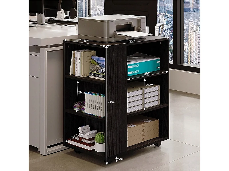 Mesa multifuncional para impressora, estante com rodízios, prateleira, armário preto