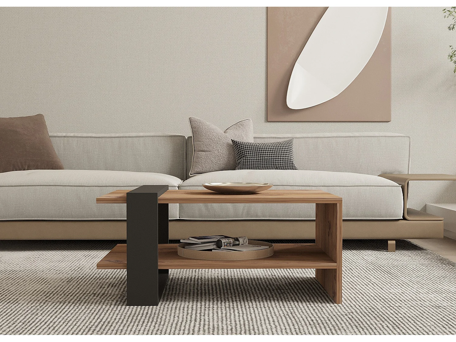 "Ova" Modernt Trä Kaffebord 80 x 55 x 35 cm Brun 2-Nivå Design