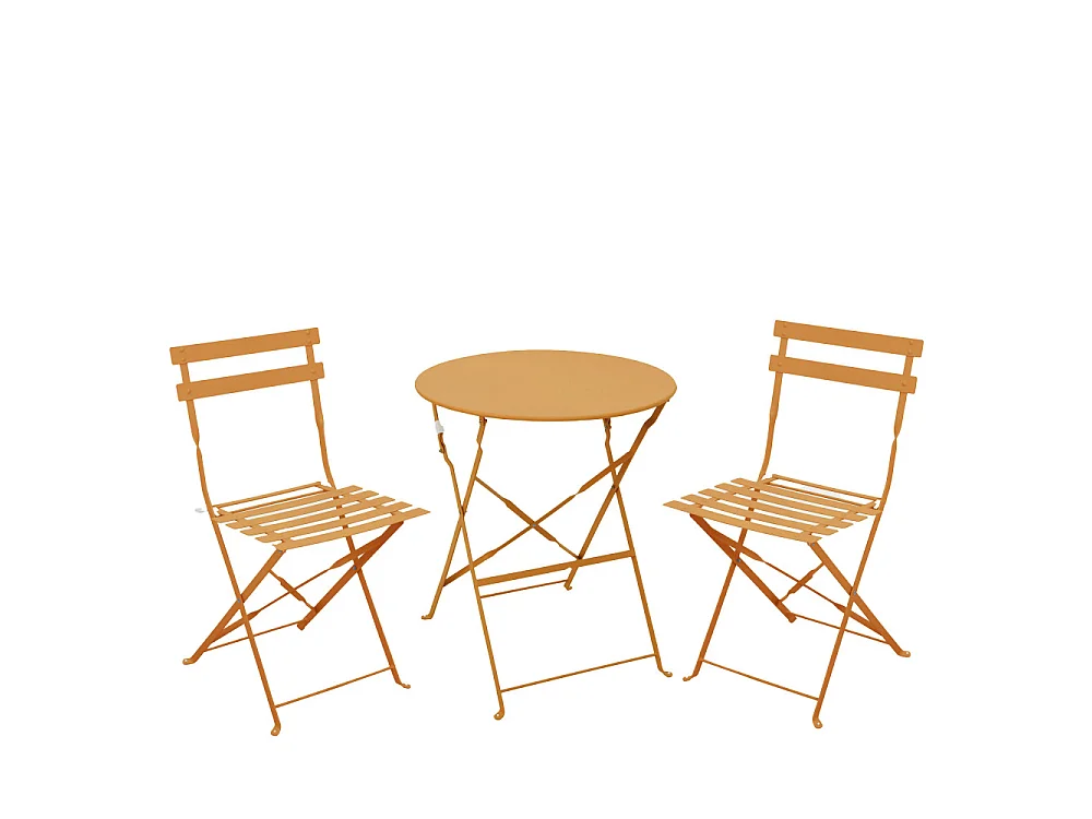 Marseille - Ensemble table de jardin pliante ronde bistrot et 2 chaises en métal - Ocre