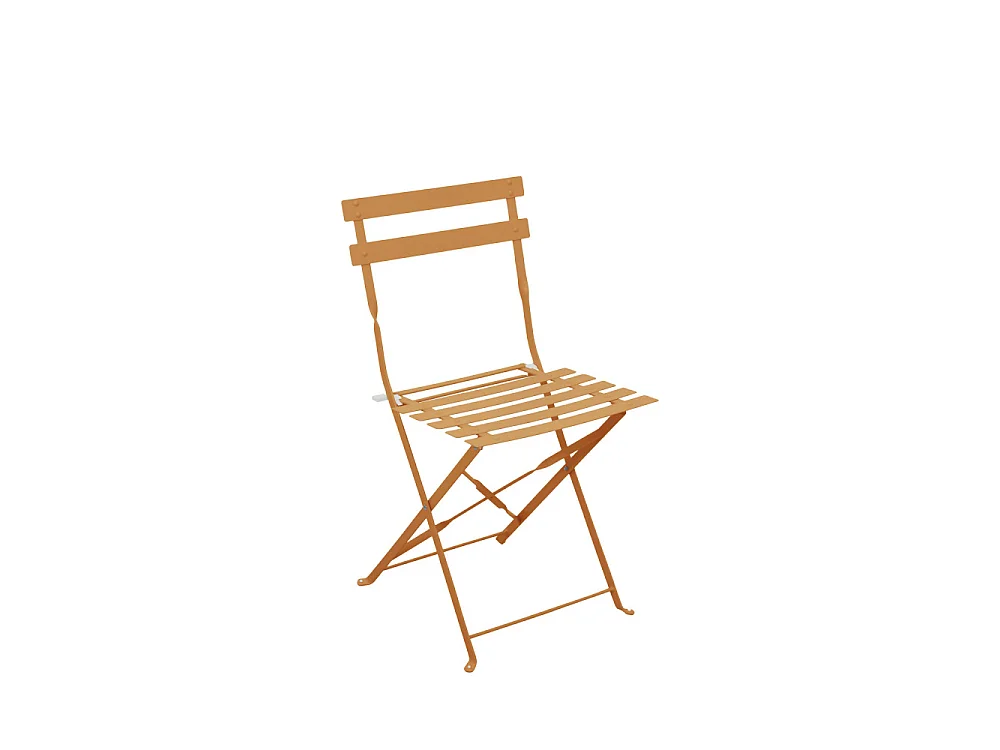 Marseille - Ensemble table de jardin pliante ronde bistrot et 2 chaises en métal - Ocre