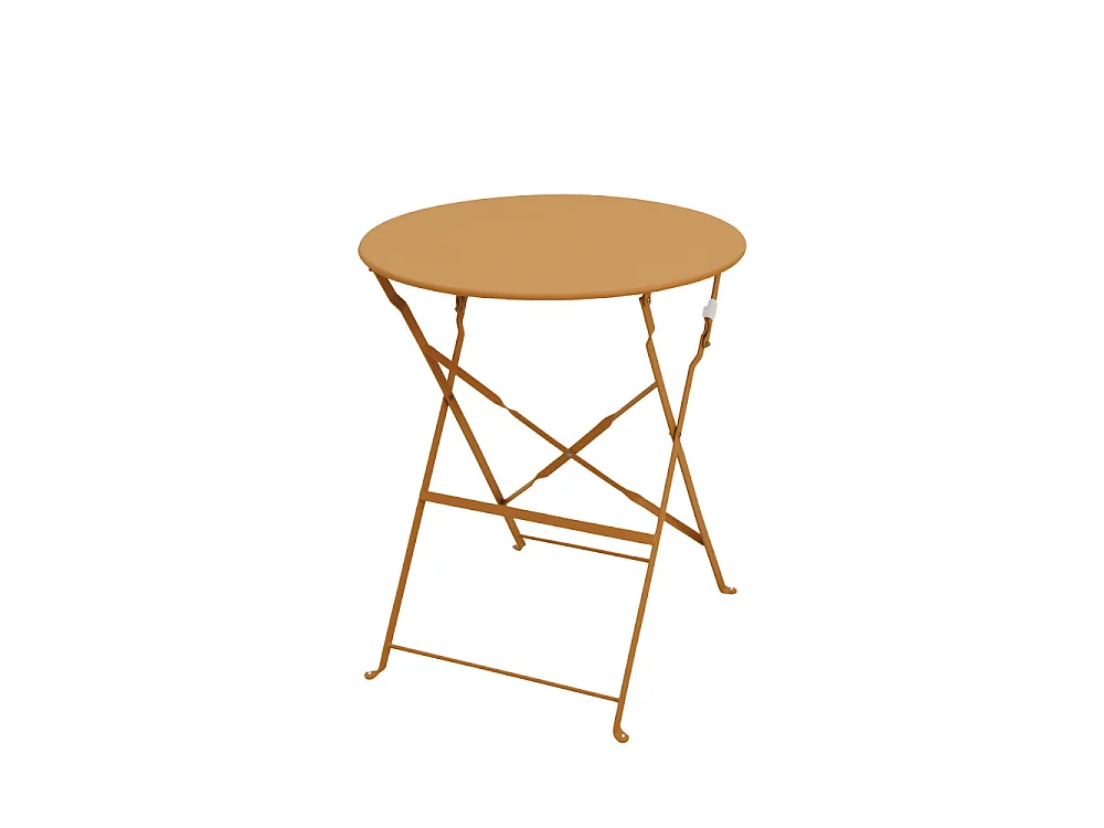 Marseille - Ensemble table de jardin pliante ronde bistrot et 2 chaises en métal - Ocre