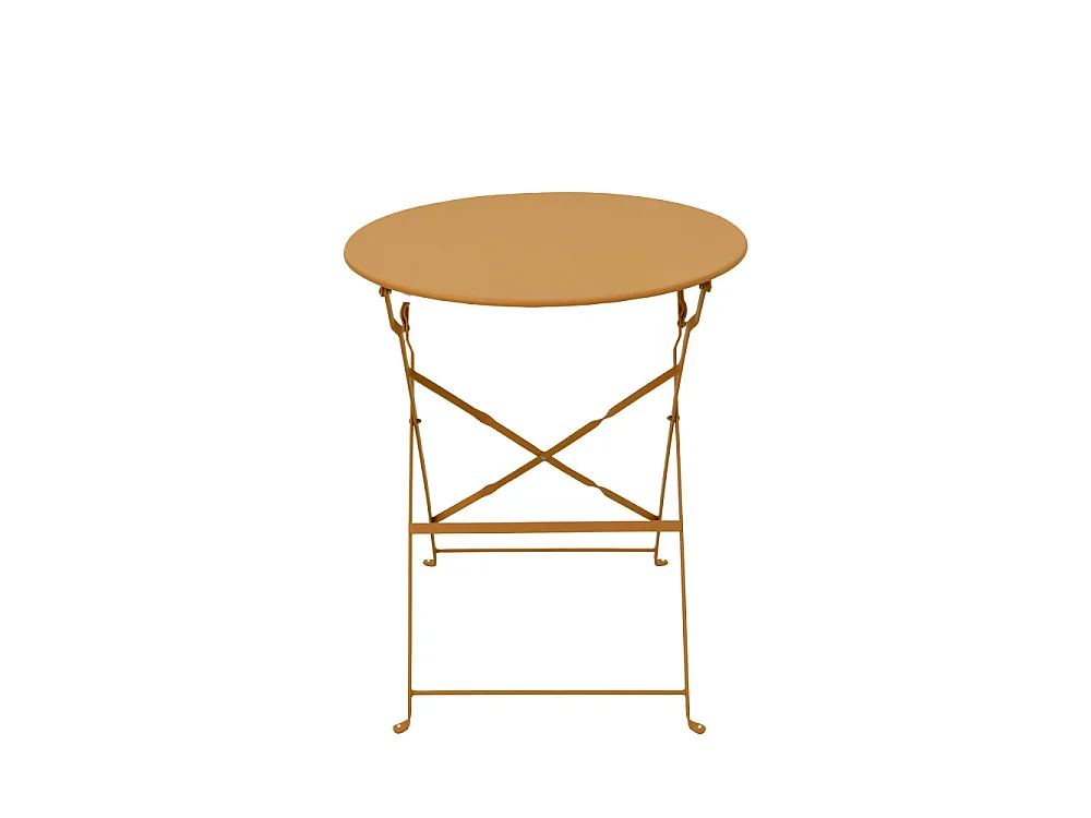 Marseille - Ensemble table de jardin pliante ronde bistrot et 2 chaises en métal - Ocre