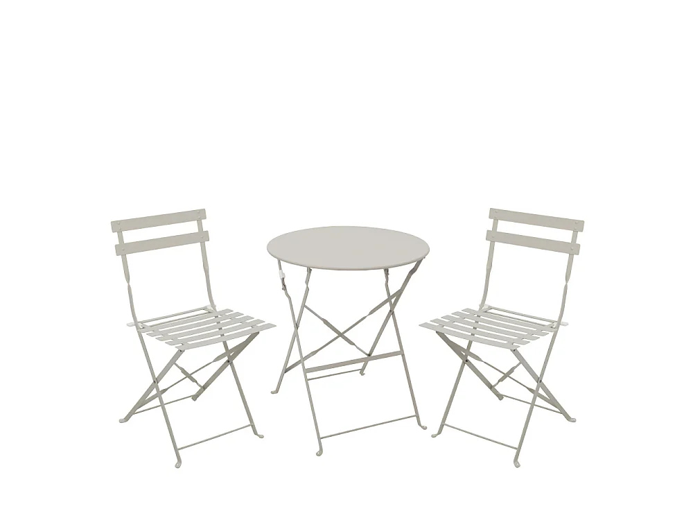 Marseille - Ensemble table de jardin pliante ronde bistrot et 2 chaises en métal - Beige