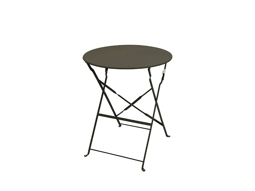 Marseille - Ensemble table de jardin pliante ronde bistrot et 2 chaises en métal - Vert kaki