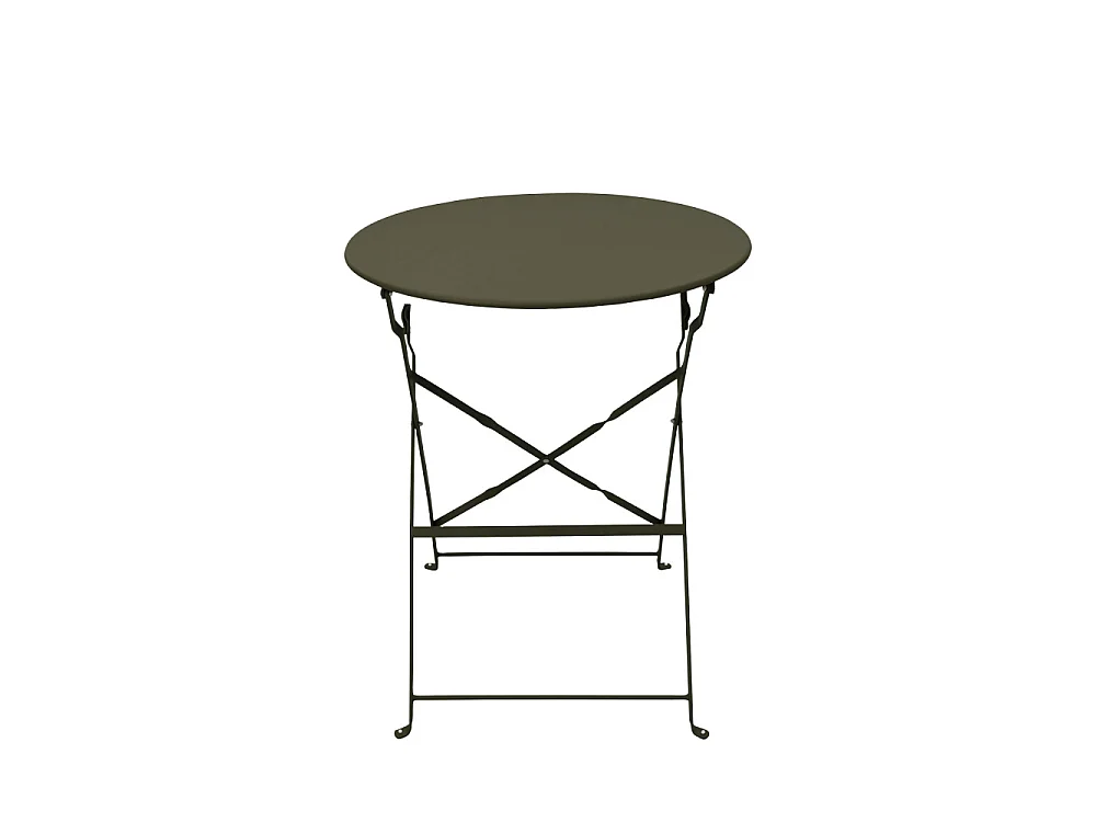 Marseille - Ensemble table de jardin pliante ronde bistrot et 2 chaises en métal - Vert kaki